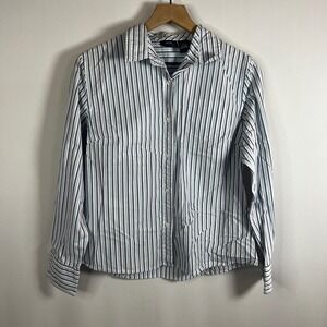 Vintage BP Bailey's Point Top Women Large Blue Striped Button Down Blouse Y2K